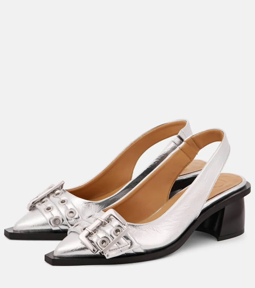 Ganni Faux leather slingback pumps