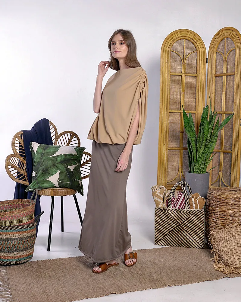 Ira Shirred Sleeves Crepe Stretch Top
