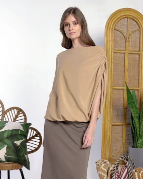 Ira Shirred Sleeves Crepe Stretch Top