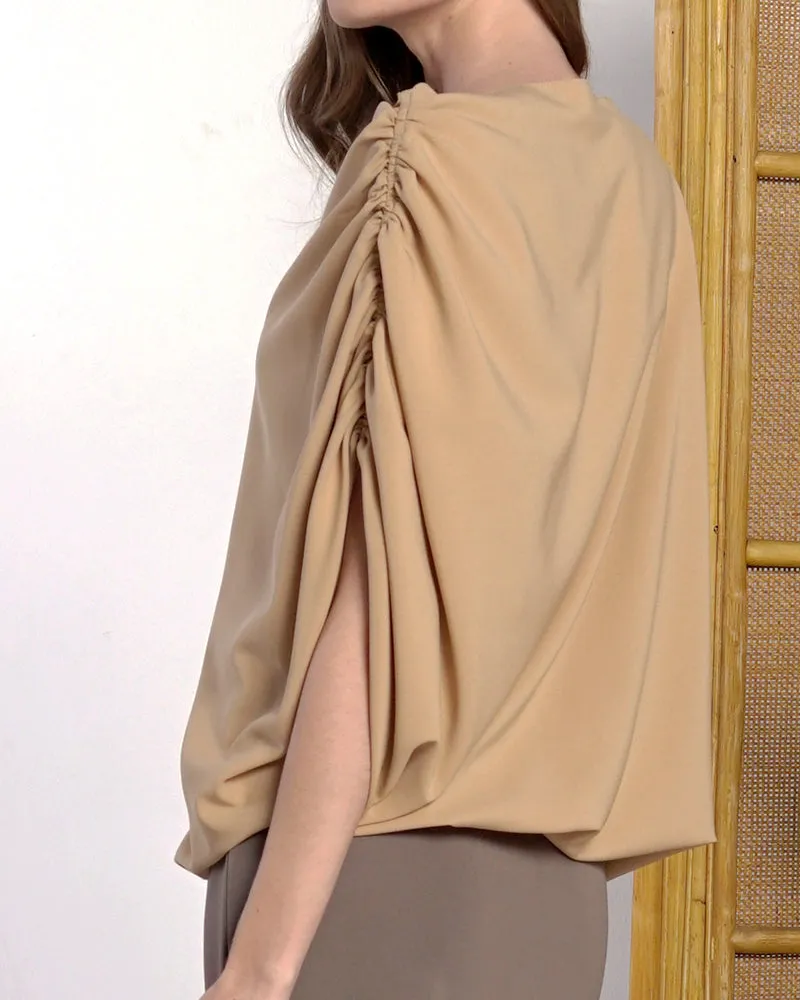 Ira Shirred Sleeves Crepe Stretch Top