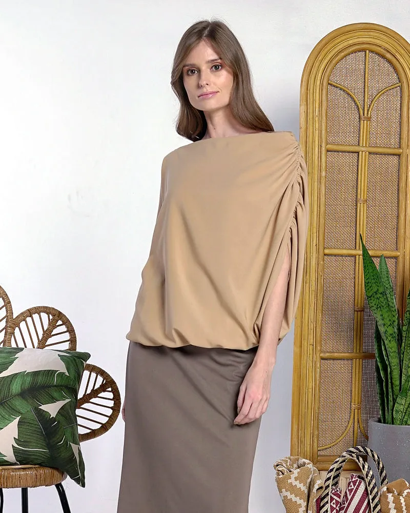 Ira Shirred Sleeves Crepe Stretch Top