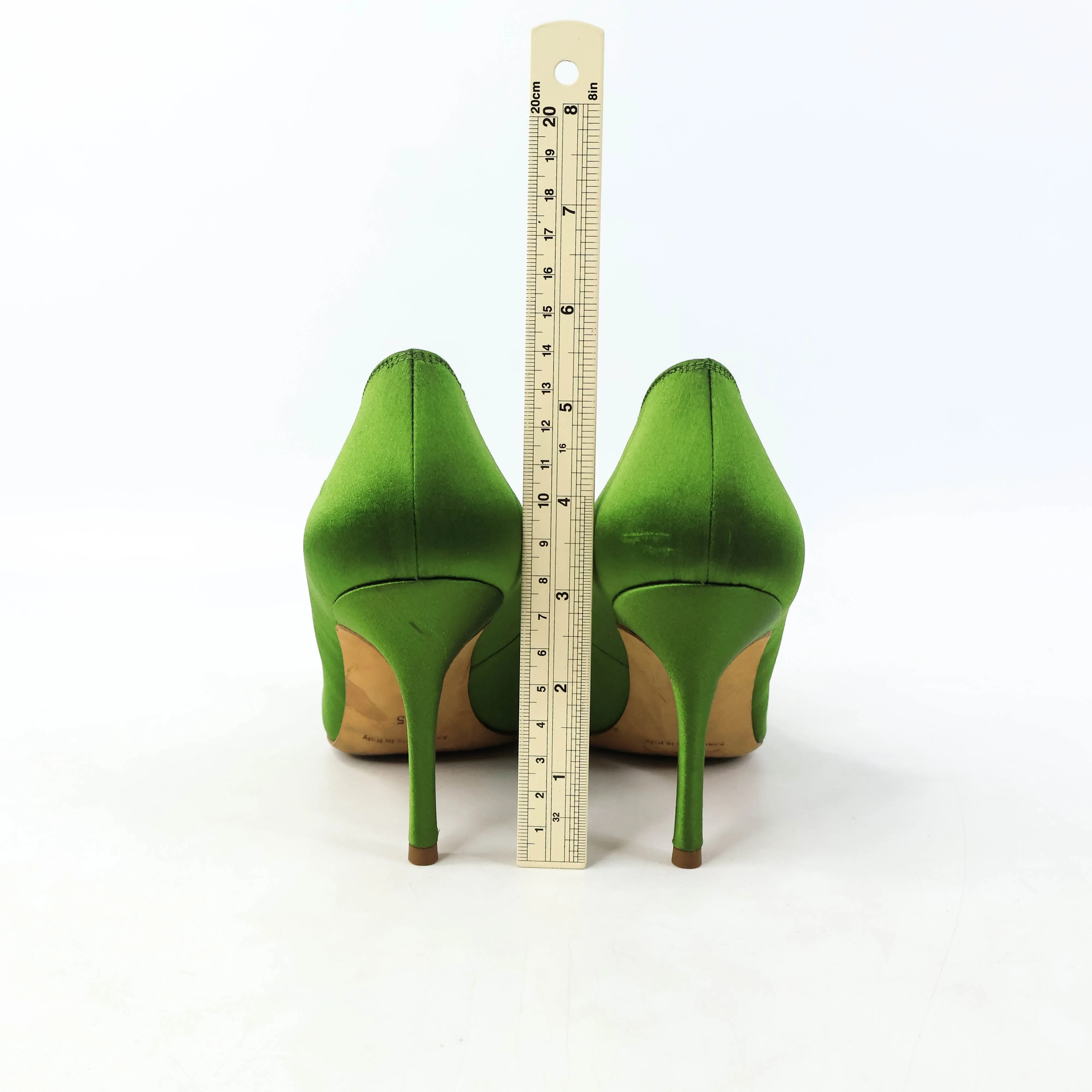 Manolo Blahnik Green Satin Crystal Black Pumps 35