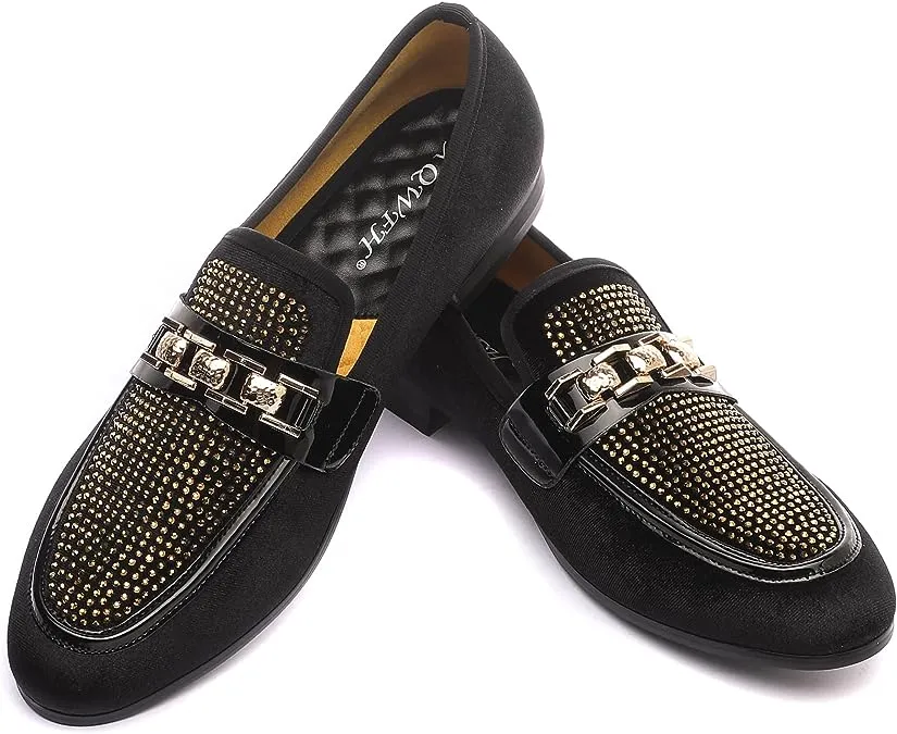 Men's Formal Black Sparkle Velvet Fashionable Dress Loafer Shoes
