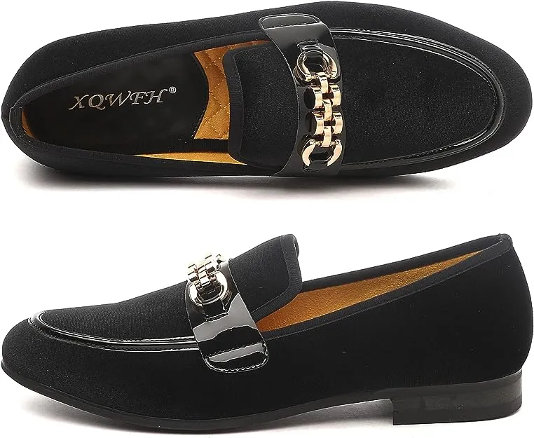 Men's Formal Black Sparkle Velvet Fashionable Dress Loafer Shoes