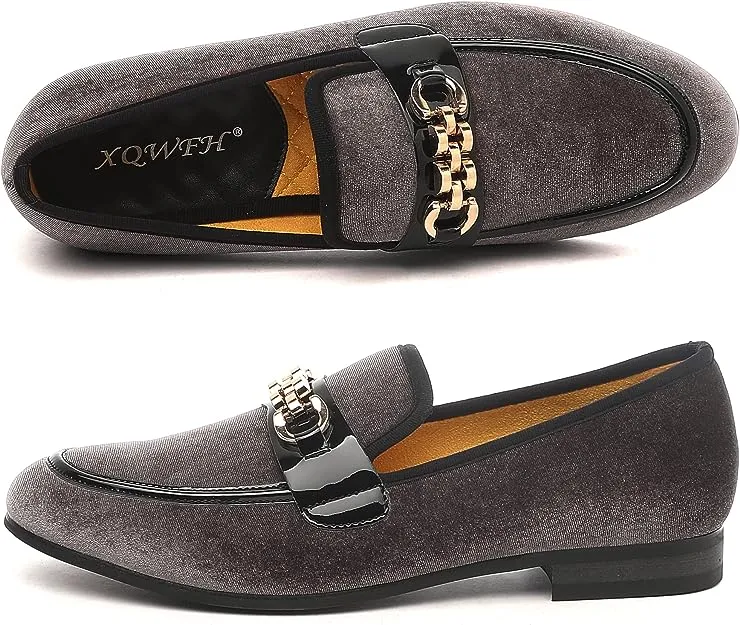 Men's Formal Black Sparkle Velvet Fashionable Dress Loafer Shoes