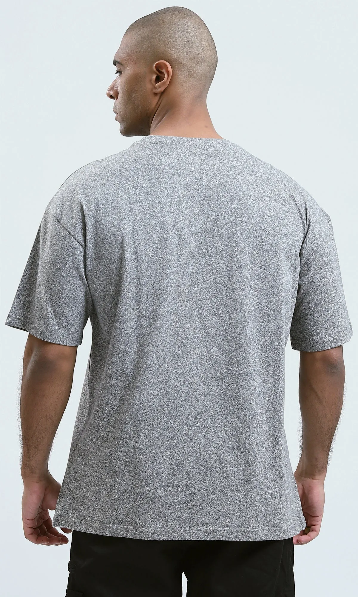 o190745 - Heather Grey Elbow Sleeves Printed "Vintage Denim" Tee