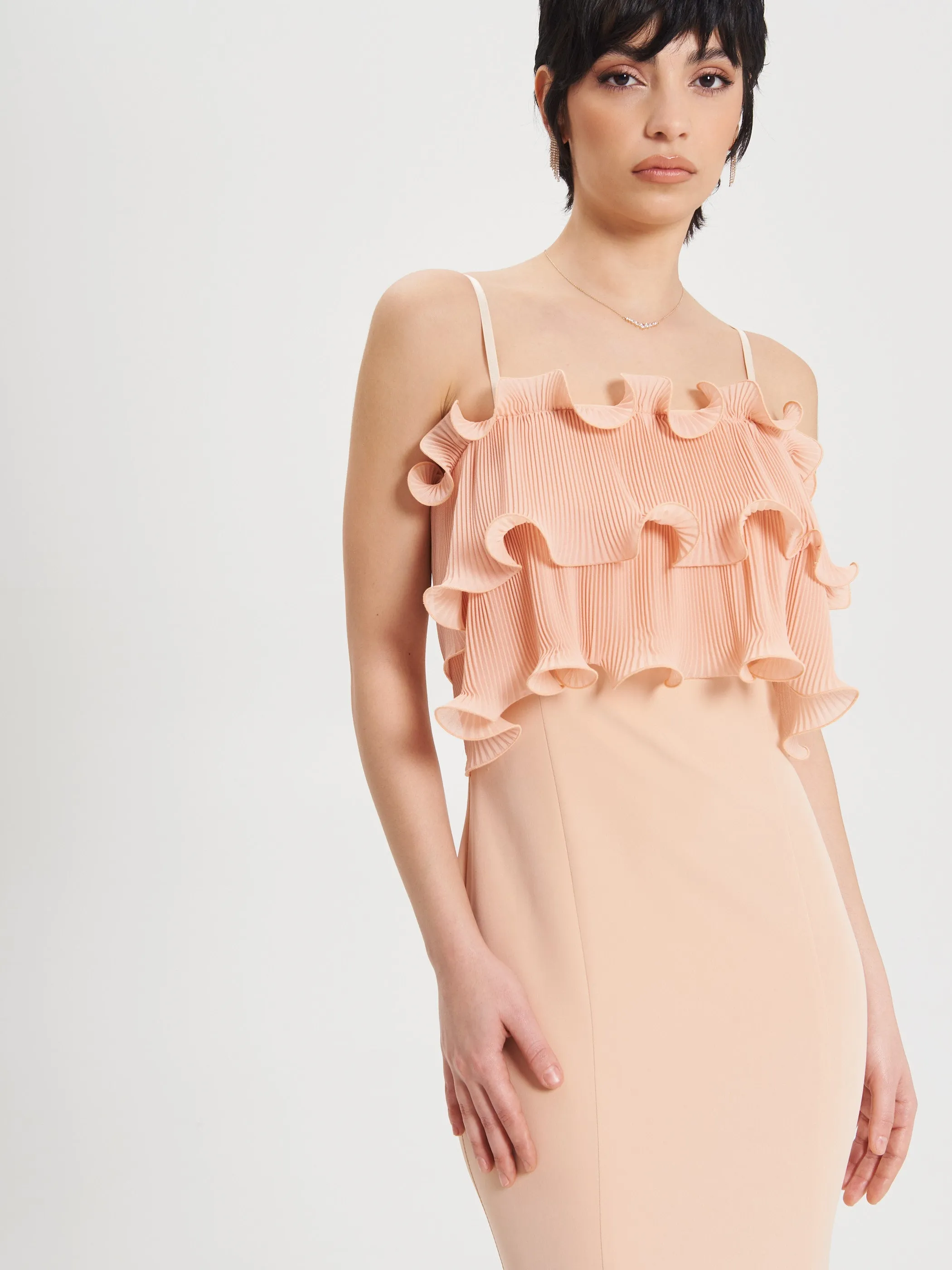 Sheath Dress with Pleated Rouche