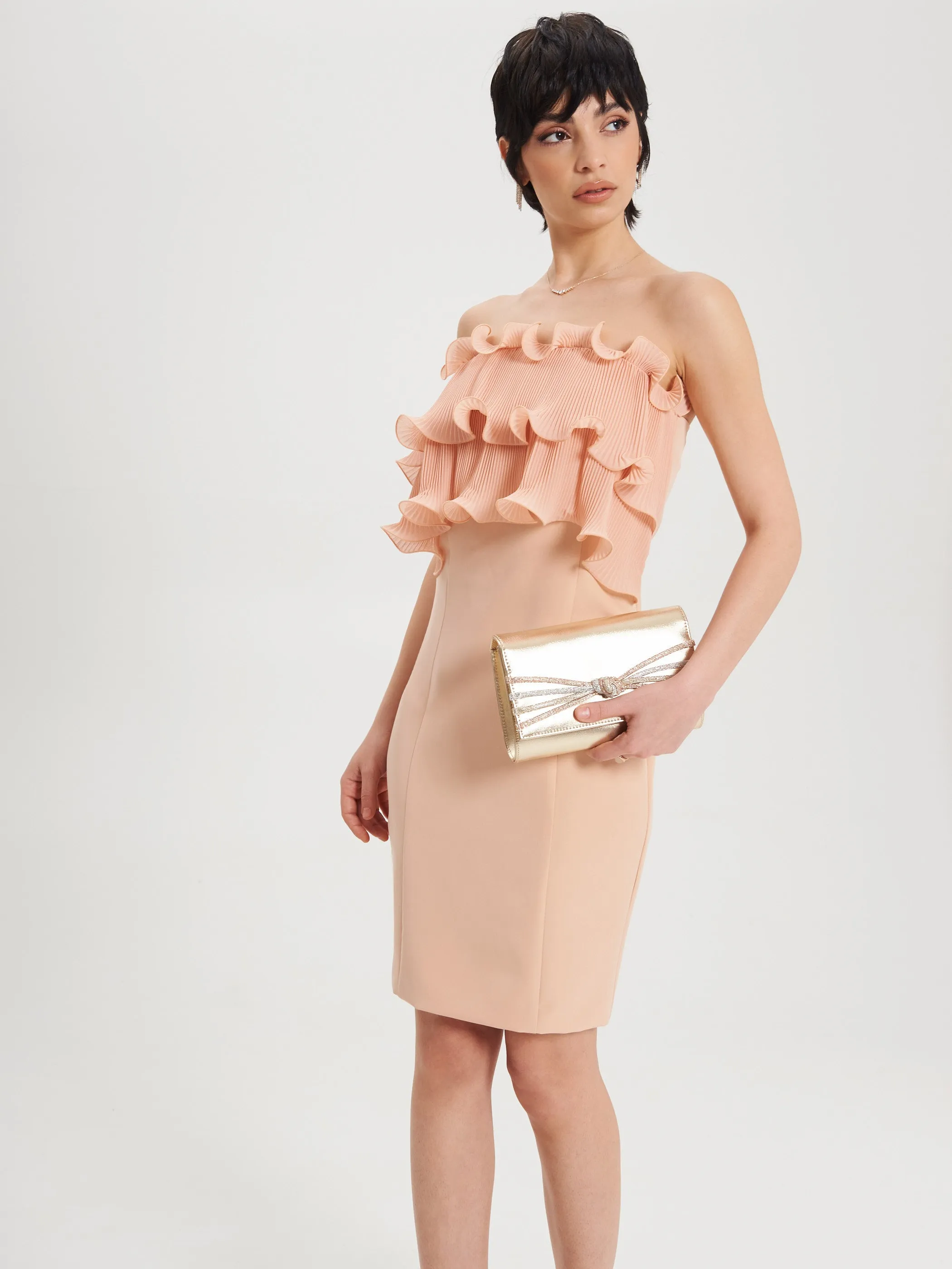 Sheath Dress with Pleated Rouche