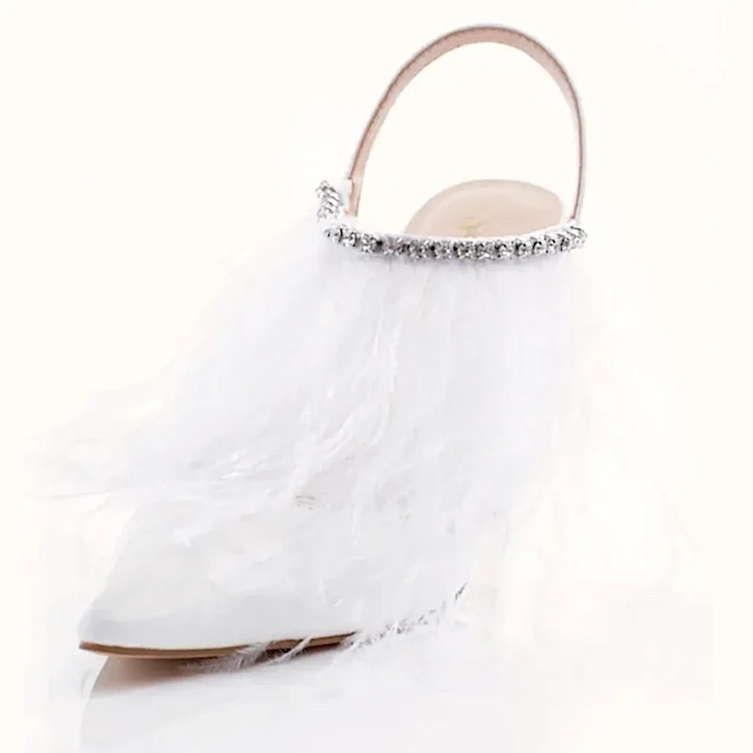 Sparkl Fairy Couture Luxurious White Ostrich Feather Heels | Encrusted with Rhinestones